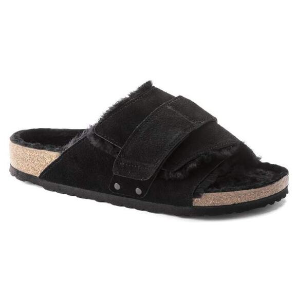 Birkenstock Kyoto Shearling Suede Leather Slide Sandals Black 43 / W M10 - Picture 2 of 9